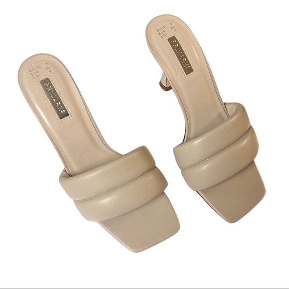 Neutral Faux Leather Slip On Mule Heels with Cushion Strap | Size 9 | BRAND NEW - Picture 3 of 3